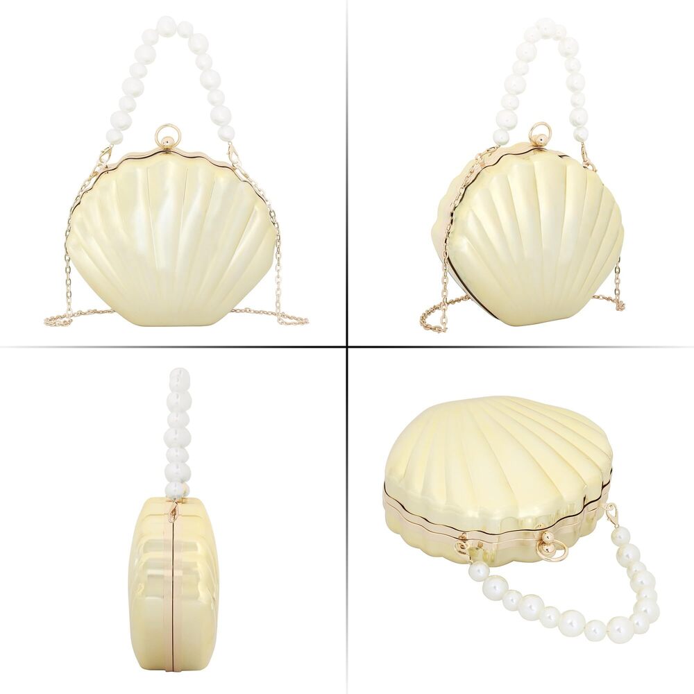 2088 Mini Seashell Evening Clutch Pearls Top-Handle Bag Chain Strap View 6